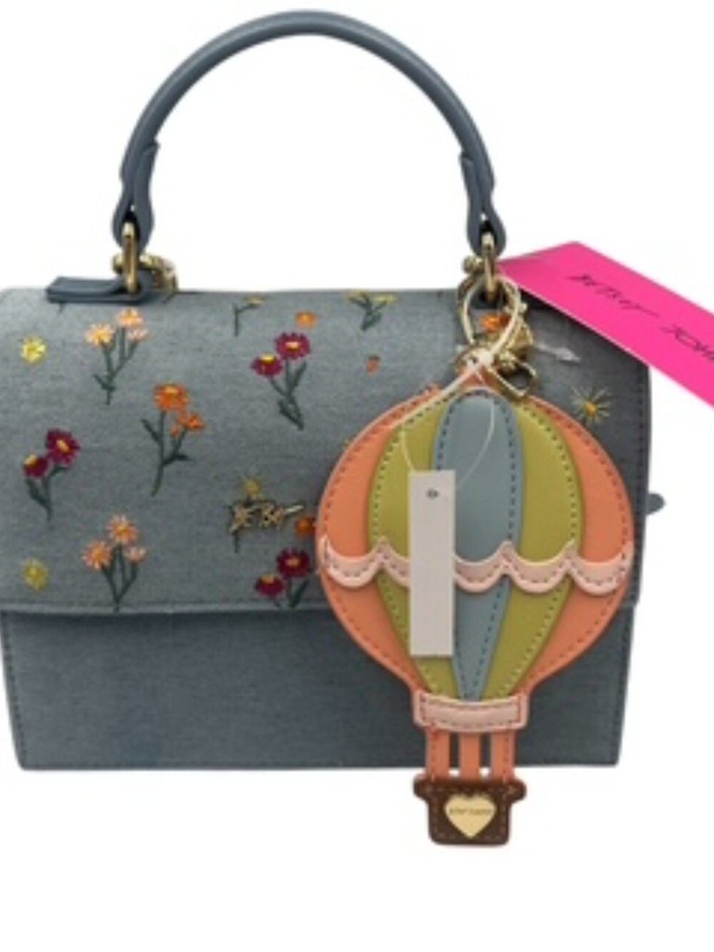 NEW Betsey Johnson Denim Floral Embroidered crossbody handbag Satchel purse - Picture 2 of 14